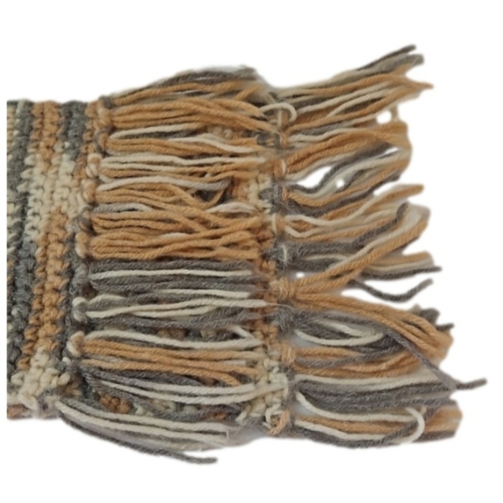 Handmade Crochet Scarf Gray Cream  Brown Upcycled Eco-Friendly Hand Knit Artisan - Picture 16 of 17